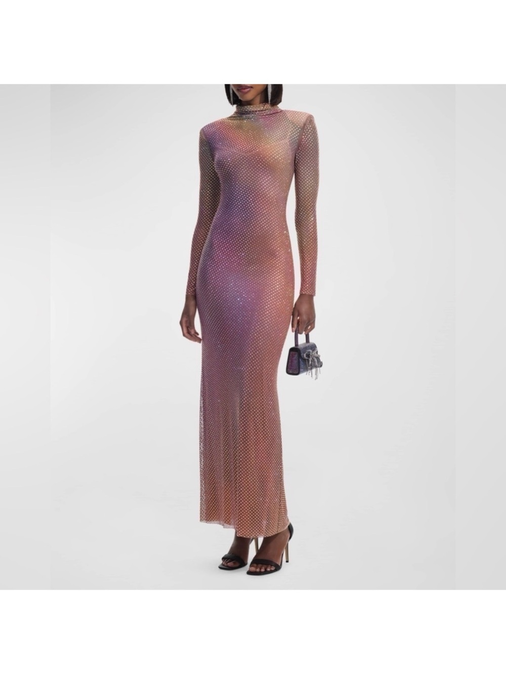 Self-Portrait Iridescent Pink Ombre Long-Sleeve Maxi Dress